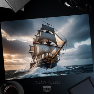 Nautical Sailboat Jigsaw Puzzle, Tall Ship, Maritime Ocean Theme, Challenging Ship at Sea, Family Activity, Home Decor, Gift for Seafarers