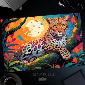 Colorful Leopard Portrait Jigsaw Puzzle: Animal Art for Adults & Kids