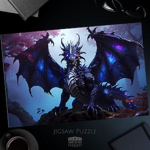 Fantasy Dragon Jigsaw Puzzle, Majestic Dragon, Dark Fantasy Mythical Creature, Galaxy Dragon Art, 1000, 500, 250, 100, 30 Piece