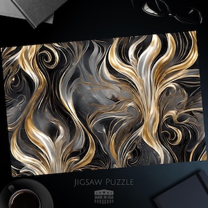 Golden Abstract Flow Jigsaw Puzzle, Artistic Home Decor, Mindfulness Challenge, Challenging Puzzle, 1000, 500, 250, 100, 30 Pieces