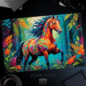 Colorful Horse Jigsaw Puzzle, Floral Horse Art, Fantasy Horse, Artistic Horse, Challenging Puzzle, 1000, 500, 250, 100, 30 Piece