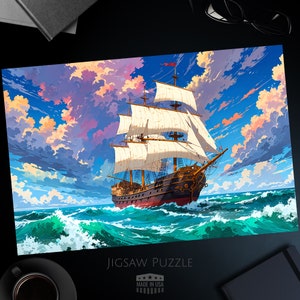 Sail Ship Adventure Jigsaw Puzzle, Pirate Ship Ocean Voyage, Nautical Art, Unique Sea Puzzle, Family Activity, 1000, 500, 250, 100, 30 Piece