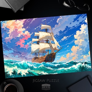Sailboat on Ocean Jigsaw Puzzle, Beautiful Ocean Puzzle, Scenic Tallship Puzzle, Challenging Adult Puzzle, 1000, 500, 250, 100, 30 Piece