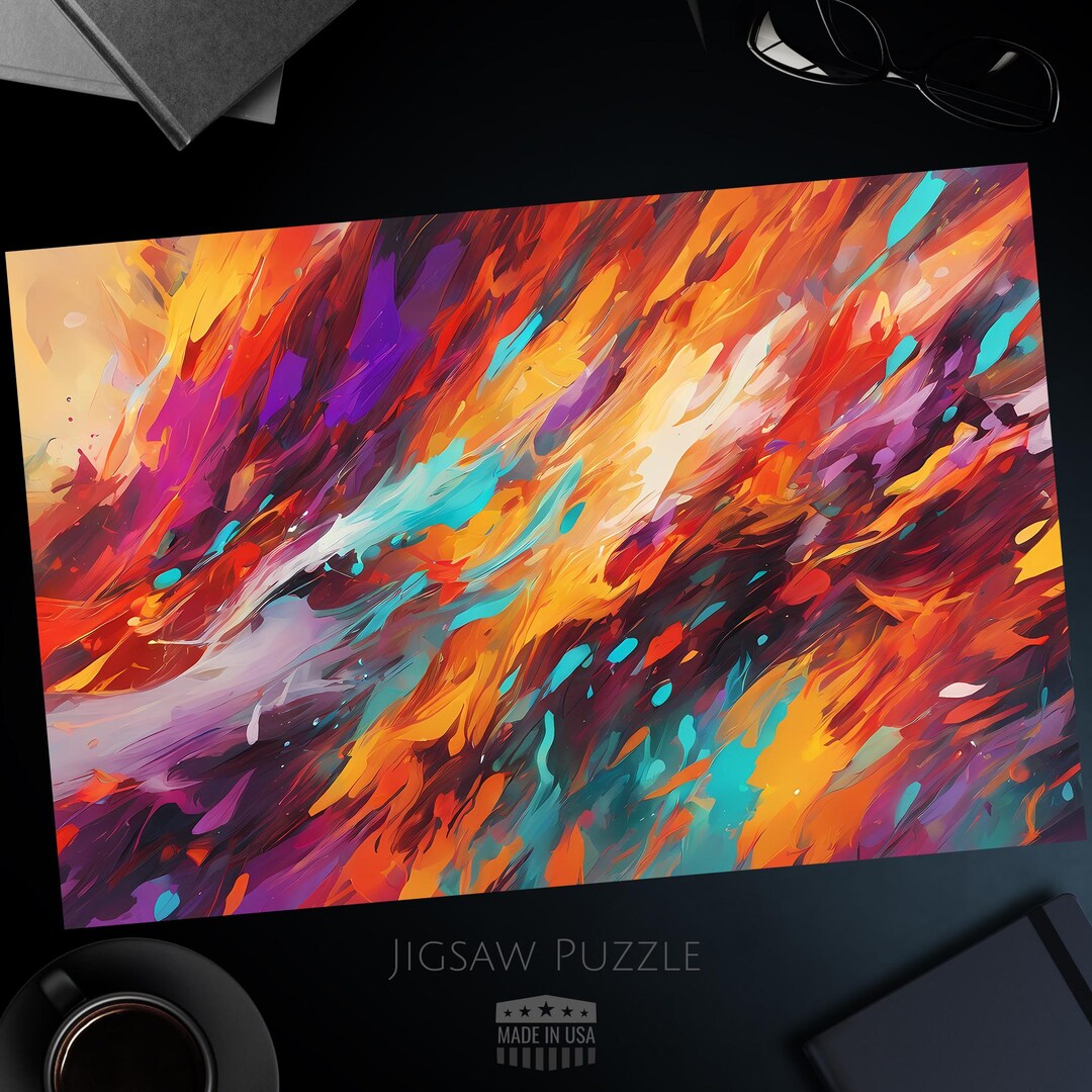 Abstract Art Jigsaw Puzzle, Colorful Brush Strokes Masterpiece, 1000 ...