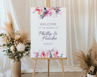 HAIDEE Delicate Floral Wedding Welcome Sign, Printable Wedding Signs Template Download - Canva Template