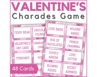 Tarjetas de charadas imprimibles para San Valentín: tarjetas de charadas para toda la familia, ideales para fiestas infantiles o fiestas de clase.