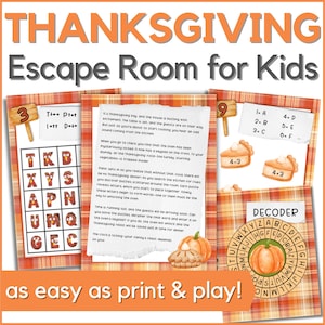 Thanksgiving Escape Room for Kids: Printable Puzzle Game Activity (Ages 8-12 or family) (PDF)