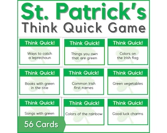 St. Patrick's Day Printable Party Game - a fast paced Think Quick St. Patrick's Day game, family friendly fun for adults and kids