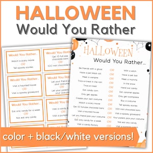 Spel Halloween zou je liever hebben - afdrukbaar deze of gene stijl Halloweenfeestje of klasactiviteit voor kinderen
