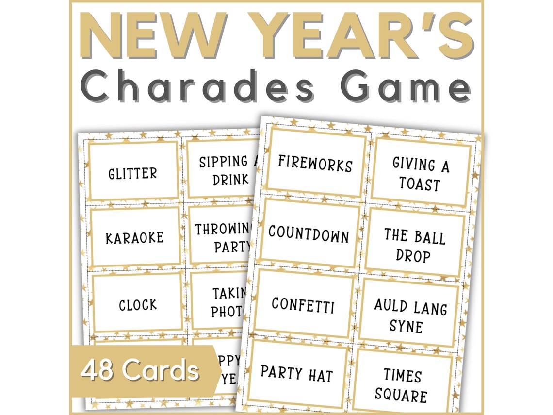 New Year's Eve Printable Charades Cards - Family Charades Game Cards ...