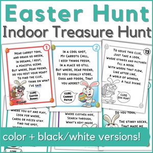 Printable Easter scavenger hunt for kids - indoor Easter basket or egg treasure hunt game with clues + letter from the Easter Bunny