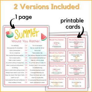 Summer Would You Rather Game - a This or That Style Summer Fun ...
