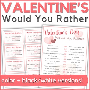 Valentine&#39;s Day Would You Rather Game - a this or that Valentine&#39;s Day party printable for kids - February kids&#39; activities