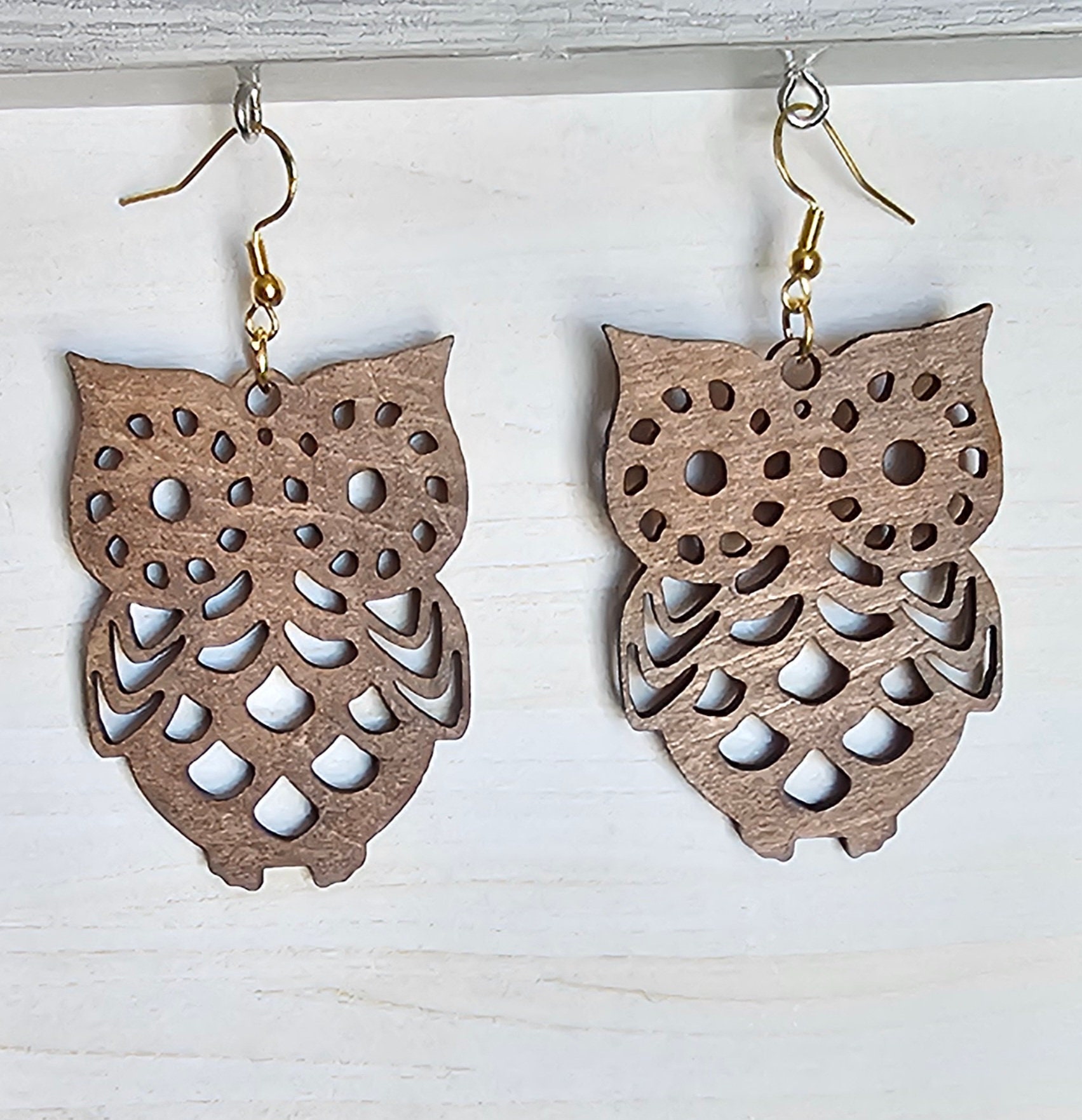 Wood Owl Earrings