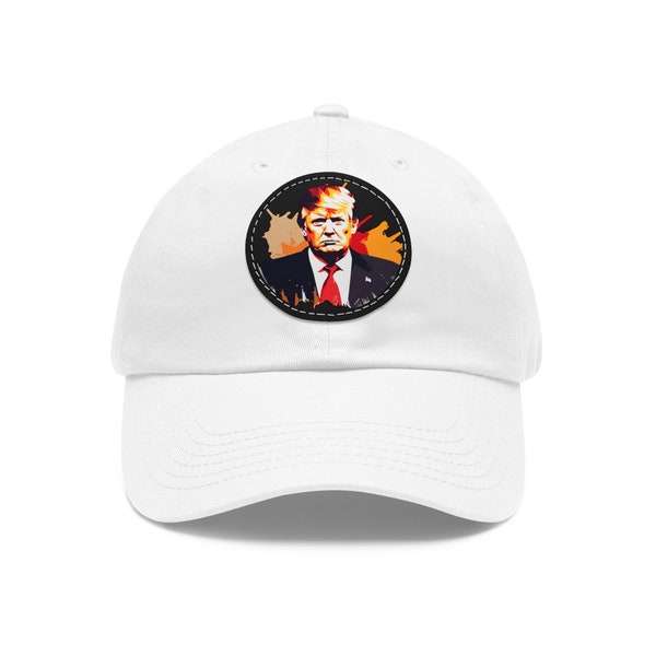 Peinture Trump, chapeau artistique avec empiècement en cuir (rond), Trump Support, président 2024, Trump for President