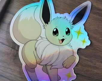 Évoli brillant PKMN| Autocollant holographique en vinyle de 2,54 po. × 3 po.