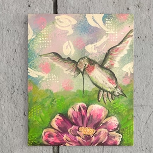Hummingbird Original Painting  Wall Art HummingBird art Bird decor 8X10 acrylic on canvas board