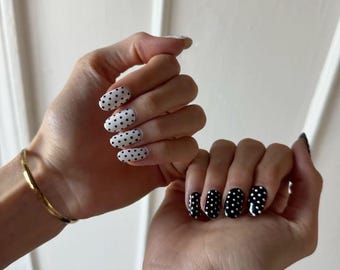 White and Black Polka Dot Press on nails set