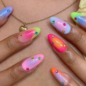 Summer Aura Press on nails set/ reusable custom luxury nails