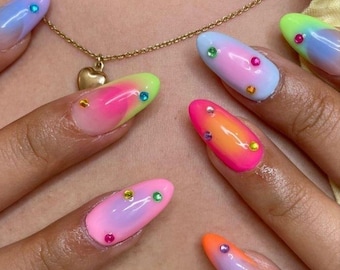 Summer Aura Press on nails set/ reusable custom luxury nails