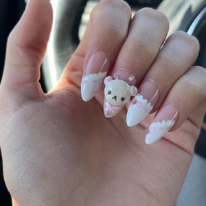 Lace Korilakkuma press on nails set/ reusable/ luxury/ wearable art
