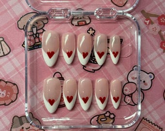 French Hearts Press on nails set