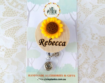 Sunflower Name Badge Reel/ Personalized Sunflower Name Badge/ Nurse Badge Reel / Office Name Badge Reel