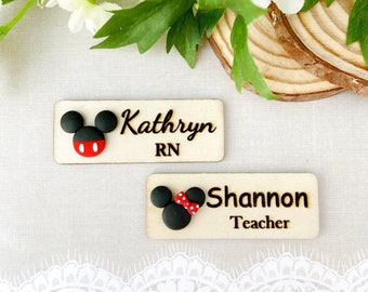 Mickey and Minnie Mouse Inspired Name Badge Tag / Handmade Personalized Name Tag / Nurse Badge / Teacher Badge / Office Name Badge