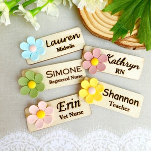 3D Flower Name Badge Tag / Personalized Floral Name Tag / Nurse Badge / Teacher Badge / Office Name Badge