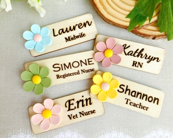 3D Flower Name Badge Tag / Personalized Floral Name Tag / Nurse Badge / Teacher Badge / Office Name Badge