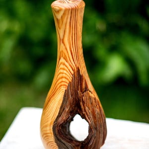 Wood Dry Vase with Hole  from Log Pine Tree Woodturning Art Decoration, Home decor