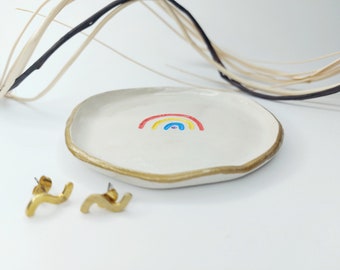 Personalized ring dish aesthetic engagement jewelry bowl gay pride gift for women handmade gift wedding ring dish heart custom gift rainbow