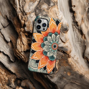 Funda resistente Boho Mandala para iPhone: funda de teléfono popular, funda de teléfono elegante, funda resistente con diseño floral, funda de teléfono moderna, iPhone 16, 15, 14, 13, 12 Pro Max S