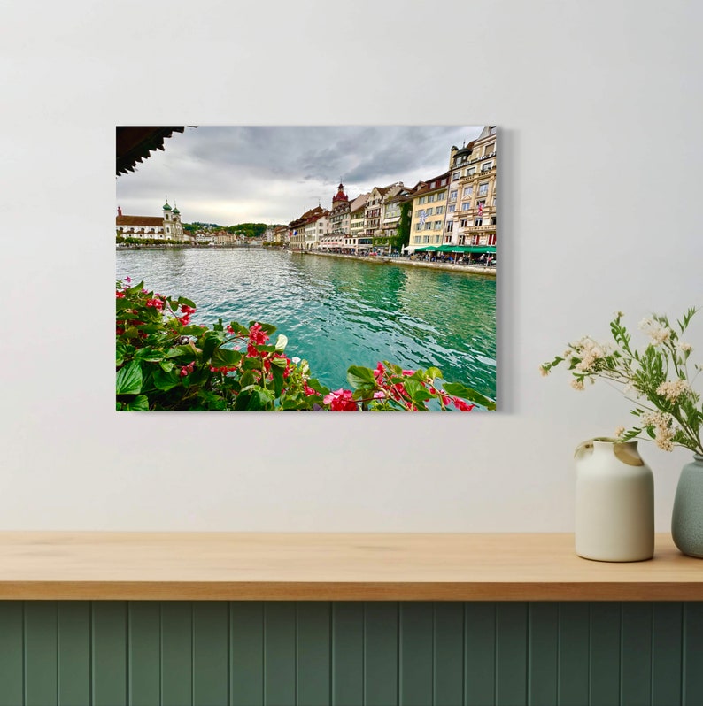 Swiss Promenade Lake Lucern, Switzerland Photo Print on Wrapped Canvas. High Quality Giclée