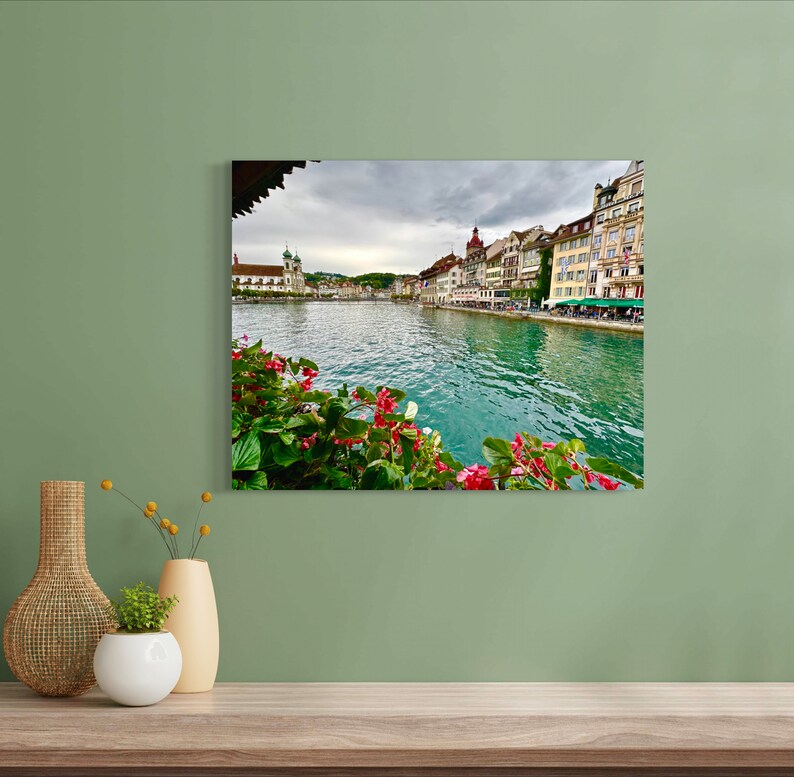 Swiss Promenade Lake Lucern, Switzerland Photo Print on Wrapped Canvas. High Quality Giclée