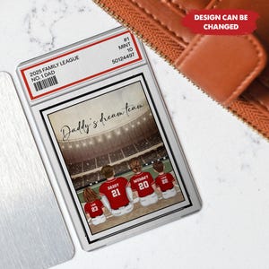 Tarjeta de intercambio personalizada estilo billetera con el número 1 de béisbol, papá, abuelo e hijos, regalo de cumpleaños y del Día del Padre para amantes del béisbol.
