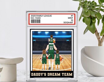 Basketball No. 1 Dad Grandpa Man & Kids Trading Card Style Custom Acrylic Block Plaque, Birthday Fathers Day Gift For Basketball Lover