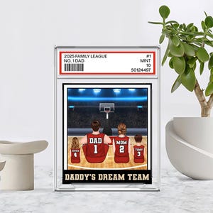 Basket-ball n°1 papa grand-père et enfants style carte à collectionner personnalisée bloc acrylique, cadeau d'anniversaire pour la fête des pères pour joueur amateur de basket-ball