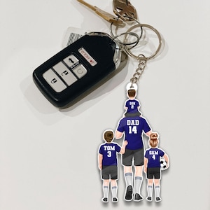 Porte-clés personnalisé pour papa et enfants de football, anniversaire, cadeau de fête des pères pour amateur de football, joueur de football, cadeau pour papa de football et grand-père mari