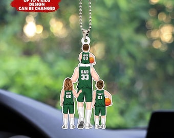 Custom Basketball Dad and Kids Car Hanging, Birthday, Fathers Day Gift For Basketball Lover, Basketball Player, Gift For Dad Grandpa Husband