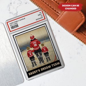 Hockey n° 1 papa grand-père homme et enfants style carte à collectionner carte de portefeuille personnalisée, cadeau d'anniversaire de fête des pères pour amateur de hockey joueur de hockey