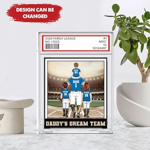 Targa in acrilico personalizzata con il numero 1 del baseball, raffigurante papà, nonno, uomo e bambini, in stile carte collezionabili, per compleanno e festa del papà, per amanti del baseball, regalo per lui.