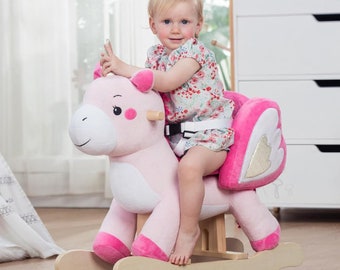 Baby Rocking Horse, Unicorn Ride, Children's Ride-On Toy for 6 Months to 3 Years Old, Infant (Girl) Plush Rocking Toy.