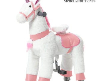 Girls' Ride-On Unicorn Toys Children aged three to six can enjoy a ride on a riding pony.