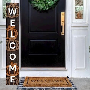 Pumpkin WELCOME &#39; Smaler houten bord met gestapelde pompoenscrolling