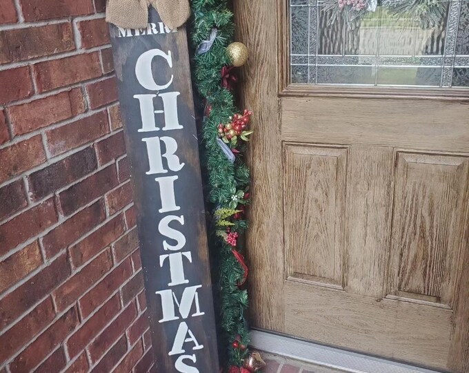 Nativity Merry Christmas Porch Sign: Rustic Burlap Bow - All Weather