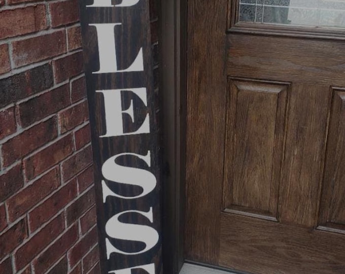 BLESSED Wooden Leaner Porch Sign with Handtied Jute Burlap Bow - Weatherproofed Heavy- Rustic- Quality