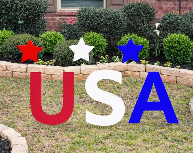 Patriotic USA Yard Art with 3 Stars, All-Weather Decor