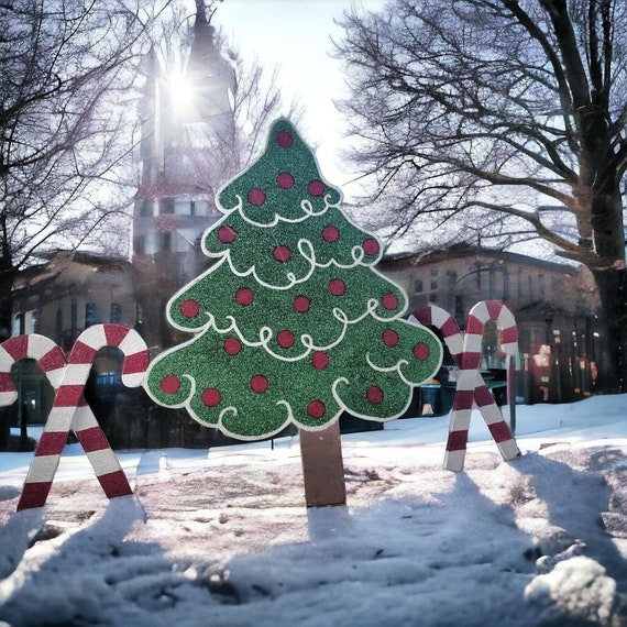 Pair of Double Sided Large Yard Candy Canes, - Multidirectional - weatherprood  ( 2 canes)