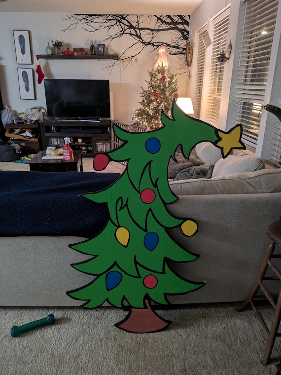 The Grinch Leaning Christmas Tree Wooden Christmas Cutout- Sealed- HandPainted- Solid Wood